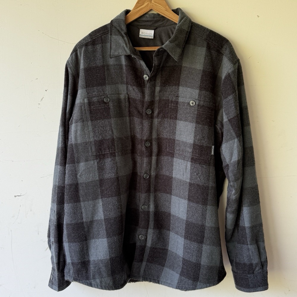 Columbia‎ Men's Shirt Jacket Gray Plaid Flannel Lined Shacket Size Large